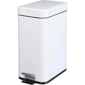 2.6 Gallon- Rectangular Small Steel Step Trash Can Wastebasket,Stainless Steel Bathroom Slim Profile Trash Can,White 10 Liter Garbage Container Bin for Bathroom,Living Room,Office and Kitchen