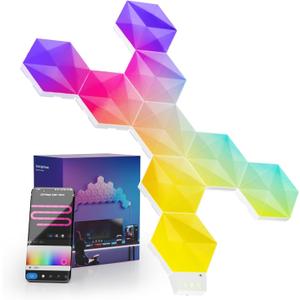 LPMYLMC 9 Pack Smart Hexagon Light Panels, 75mm Side Length, with RGB-IC, Color Changing, Music Sync, Time Switch, Compatible with Alexa Google Assistant for Indoor Decor, Gaming Decor