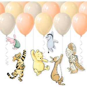18 Pcs Classic Winnie Themed Hanging Decorations with Balloons - Baby Shower Birthday Party Supplies Set Nursery Decor