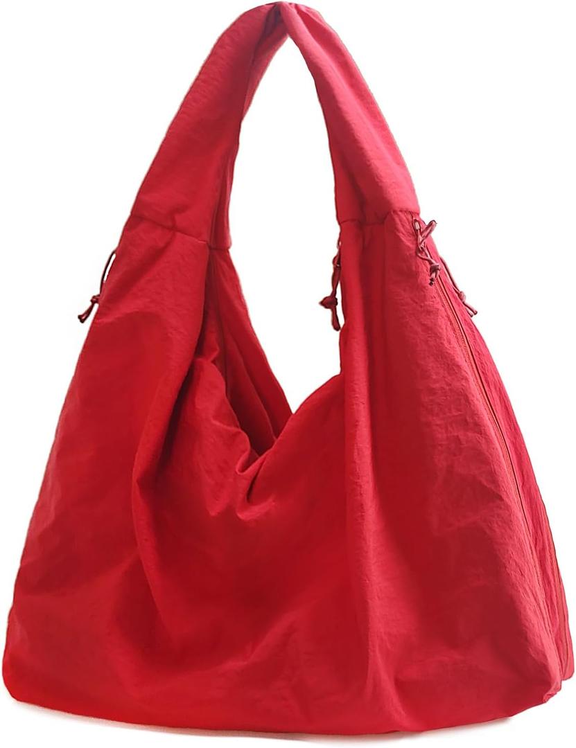 KAMEILONG Large Nylon Hobo Bag Women Crescent Shoulder Bag Vintage Tote Bag Casual Shopper Handbag for Women (Red)