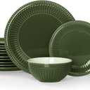 Famiware Glacier Dinnerware Sets, Plates and Bowls Dish Sets for 8 (24 Pieces), Stoneware Tableware - Dishwasher and Microwave Safe, Handcrafted Reactive Glaze, Sage Green