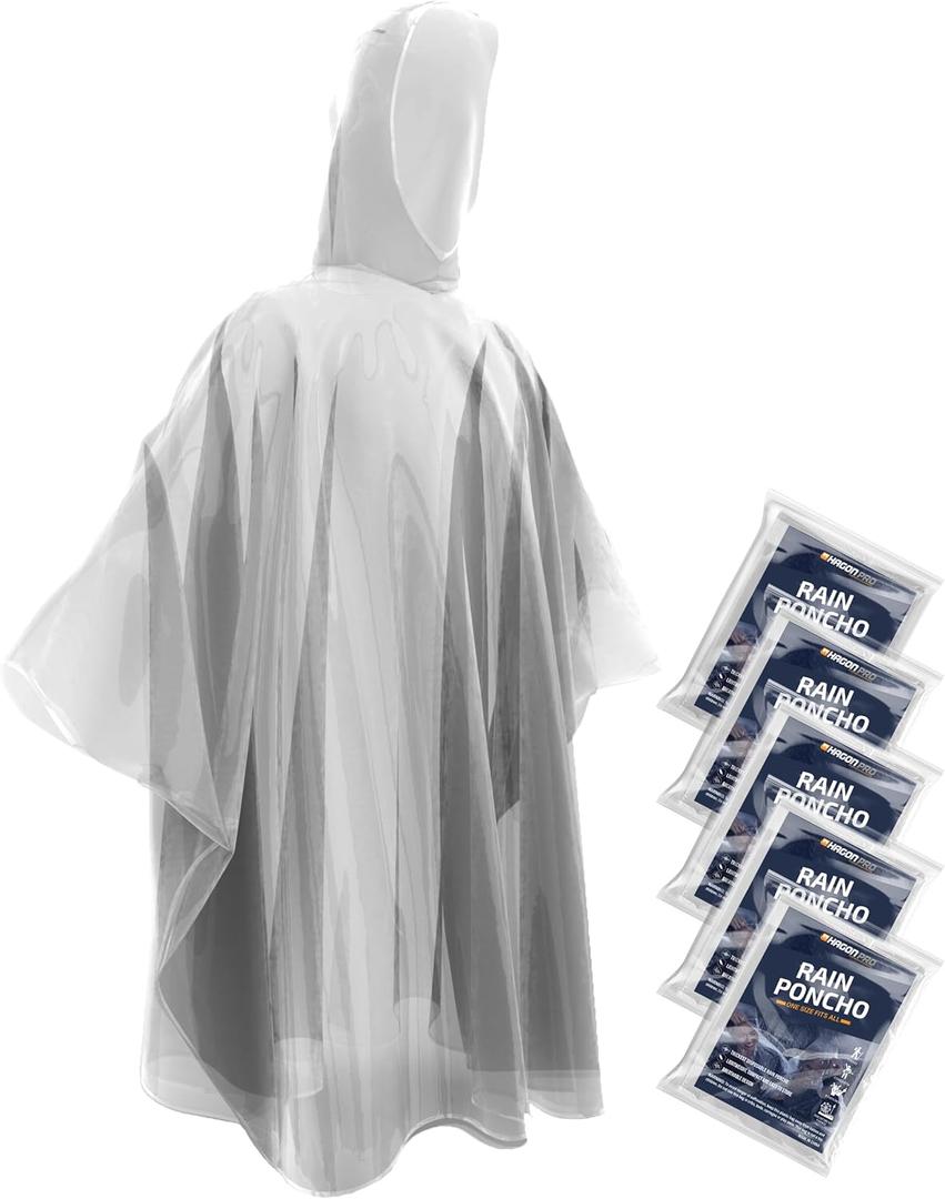 Hagon PRO Disposable Rain Ponchos for Adults (5 Pack) (One Size)
