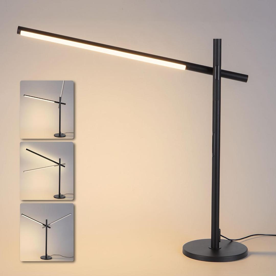 Tubicen Rotatable Desk Lamp 360 Joint Reading Table Lamp Adjustable Arm/Head Work Desk Lighting 3 Color 4- Stage Modern LED Touch Dimmable Angle Desk Task Lamp for Office Bedroom 15W Black