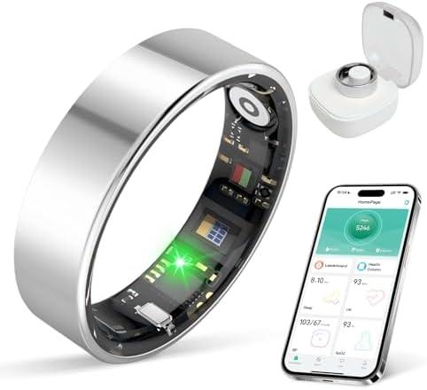 BIEMHA Smart Ring with Sleep Apnea Monitoring, No APP Subscription, 10-Day Battery Life, Stress/Heart Rate/Women's Health Tracker, Android & iOS Compatible (Silver, 8)