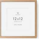 12x12 Oak Frame, Solid Wood 12x12 Picture Frame with Mat to 8x8, 12 x 12 Wooden Frames for Wall, Set of 1