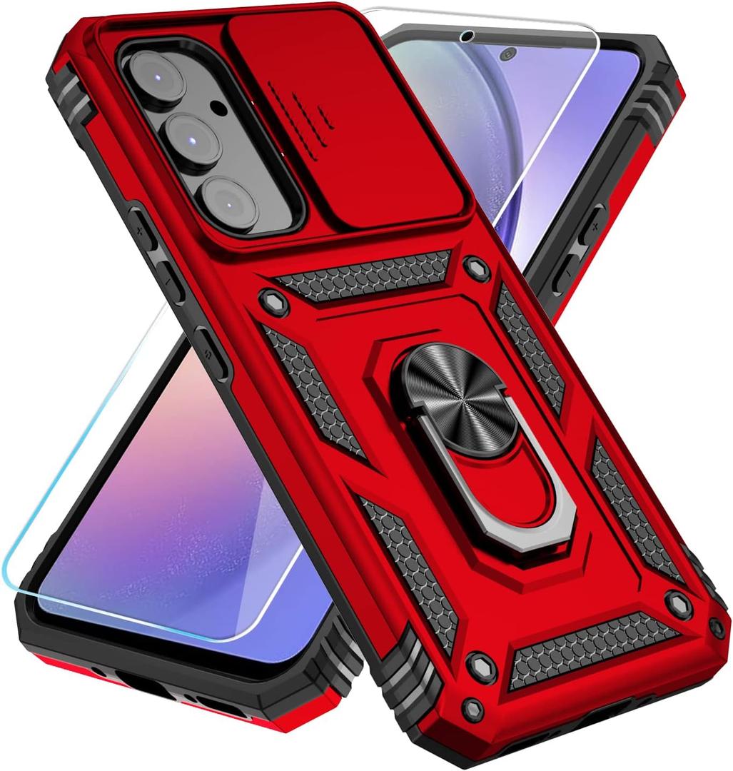 SunStory Phone Case for Samsung Galaxy A54 5G Case with HD Screen Protector & Slide Camera Cover & Kickstand, Samsung A54 5G Case [Military-Grade] Phone Case for Samsung Galaxy A54 5G (Red)