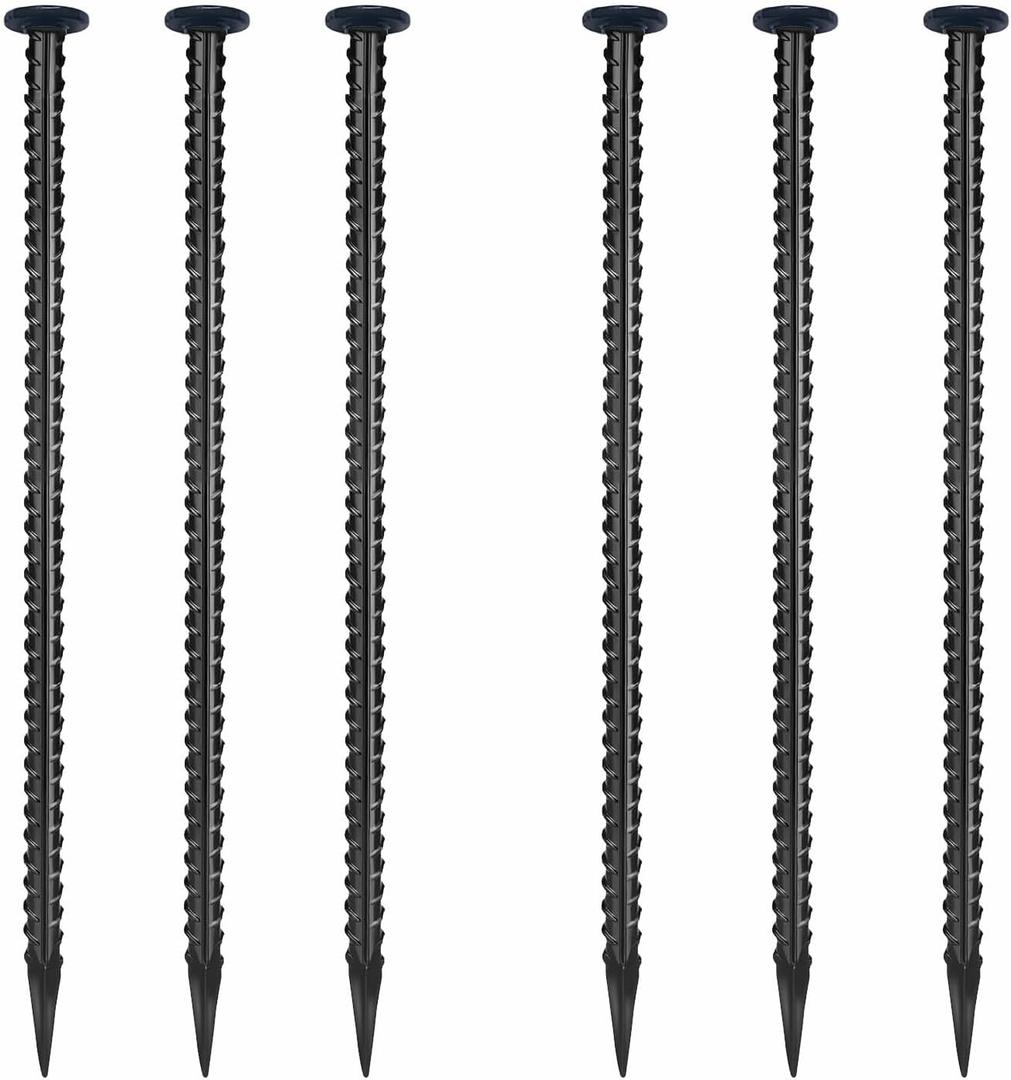 16 Inch Rebar Stakes, Ground Stake, 1/2 Inch DiameterGalvanized Steel Ground Anchors, Landscpe Stakes, Heavy Duty Metal SpikesAsphalt Anchor,Used for Speed Bump Wheel Stop and Camping (6 Pack)