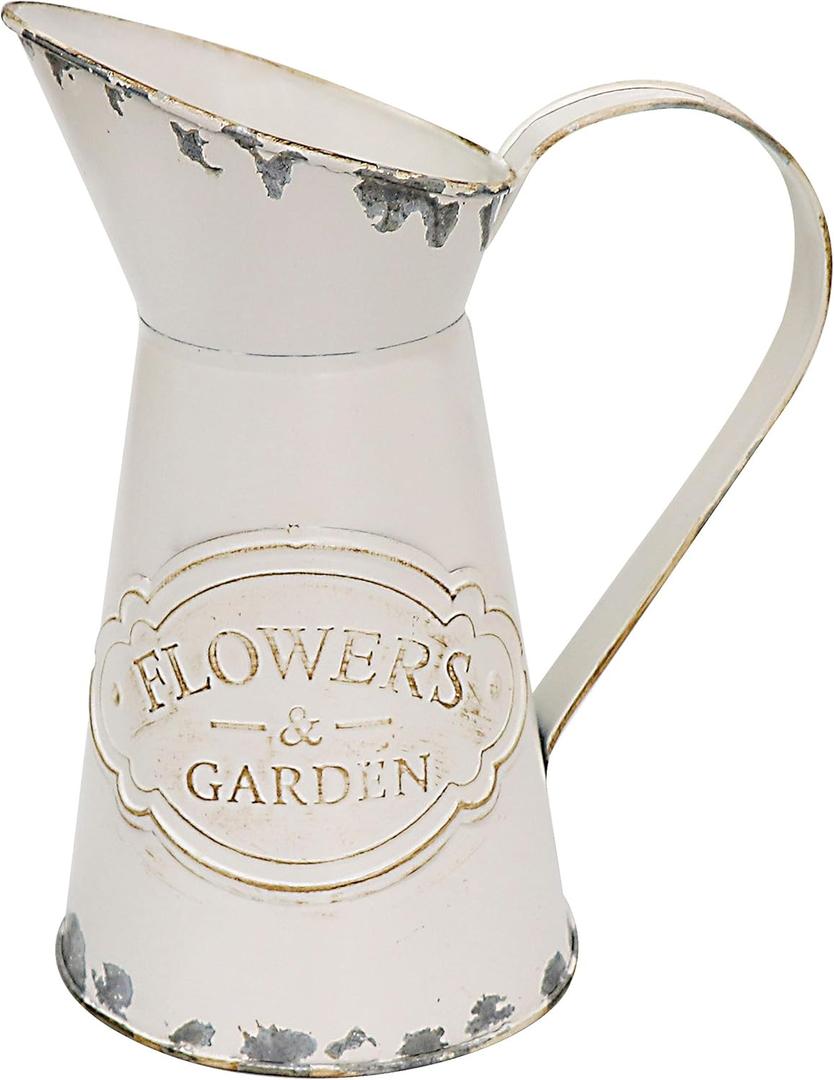 Soyizom Galvanized Metal Pitcher Farmhouse Decor Jugs White Pitcher Vases Flower Jugs Vase Shabby Chic Decor Water Can Milk Jug Rustic Decorations for Home Christmas Wedding,White-Jug/8.9H-Small