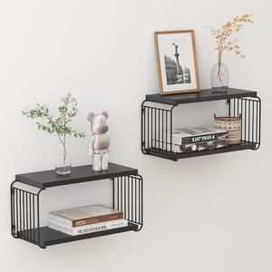 MXCSE Floating Nightstand Shelves, Modern Night Stand for Bedroom, Wood Floating Shelf for Wall, Nightstand Bedside Table, Mid Century Wall Shelves for Living Room, Bedroom (2, Black)