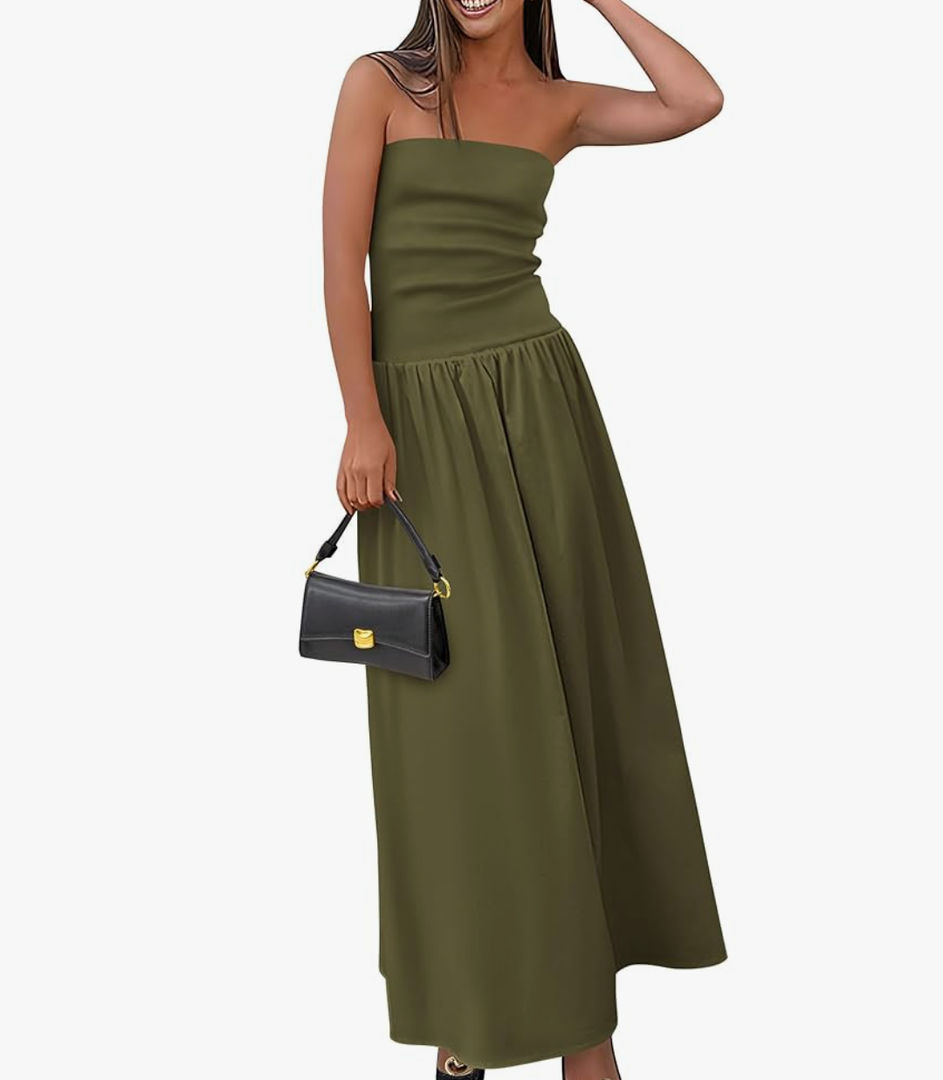 PRETTYGARDEN Women's 2025 Spring Strapless Maxi Dresses Patchwork Long Flowy Pockets Elegant Going Out Summer Tube Top Dress, S