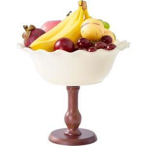 Vniltyc Decorative Ceramic Fruit Bowl For Kitchen Counter,Table Decor,Serving Bowls with Stand,Pedestal Bowl,Big Bowl for Vegetable Dessert,Jewelry Tray Storage,Embossed Floral Relief