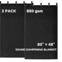 2 Pcs Large Sound Dampening Blanket 48" x 80", 850GSM Acoustic Sound Blanket with Grommets,Heavy Duty Studio Sound Absorption Blankets,Acoustic Blanket Noise Reduce,Light Blocker,Moving Blankets