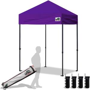 Eurmax USA 5x5ft Pop Up Canopy, Commercial Instant Tent for Outdoor Events, Patented No-Tip Rolling Storage Bag with 4 Sandbags, UV & Water Resistant, Heavy Duty Portable Shelter Gazebo,Purple