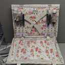 Picnic Basket Set for 4 with Waterproof Blanket Mat Insulation Bag Wicker Pink White Floral Classic Fresh Gift for Christmas Thanksgiving Wedding Birthday Camp Outdoor Beach Travel