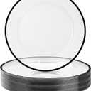 12 Inch Disposable Charger Plates, 50 Pack Plastic Clear Plates with Black Rim, Perfect Table Decor for Party, Wedding, Dinner