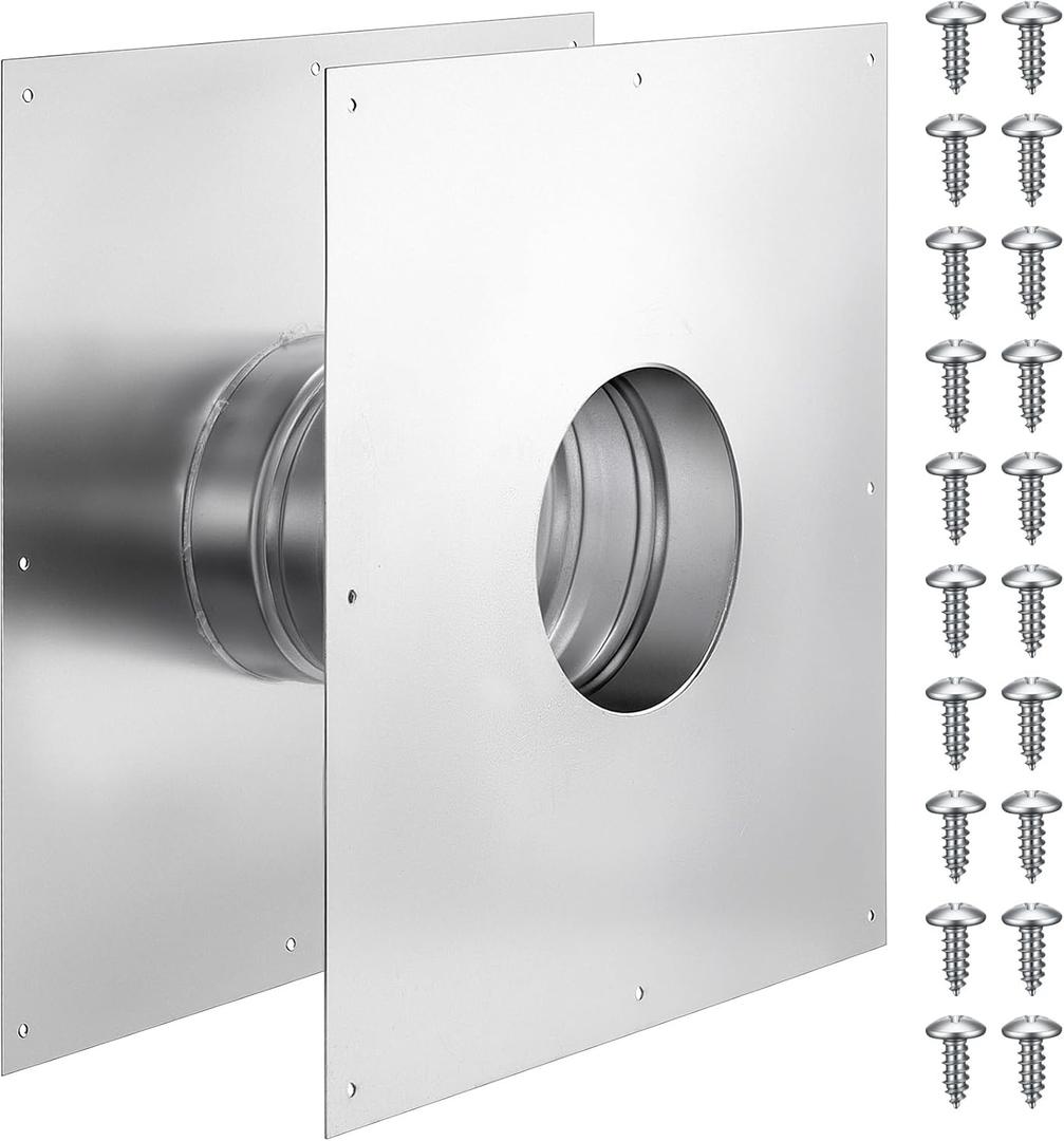 3.5 Wall Thimble for 3 Pellet Stove Pipe, 10x10 Inch Plate, Fits 66 Wall Opening, Fixed 4.33 Length with Front & Back Flanges, Stainless Steel, Includes 20 Screws