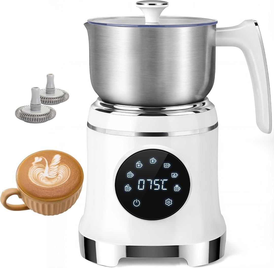 7-IN-1 Milk Frother, 20.3 OZ Milk Frother and Steamer with Temperature Control Stainless Steel Electric Milk Frother Dishwasher Safe Hot and Cold Foam for Latte Hot Chocolate Cocoa (White)