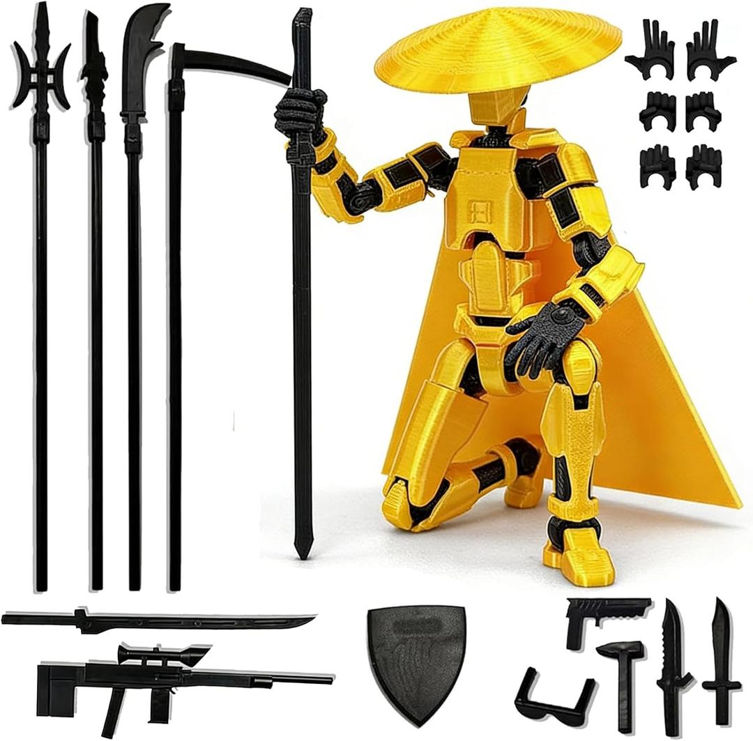 T13 Already Assembled Action Figure Accessories,T13 Multi-Jointed Movable 3D Printed Toys (Yellow-)