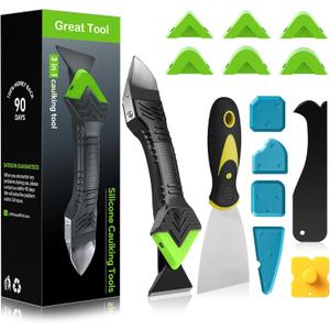 Goopreen Silicone Caulking Tool Kit-3 in 1 Caulk Tool Caulk Remover Tool(Stainless Steel) Silicone Seam Tool and Putty Knife Sealant Finishing Tool for Bathroom Kitchen Floor Window Sink Seal