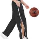 Mens Post Surgery Tearway Pants 2 Side Zippers Basketball Pants Sweatpants (Black, XXL)