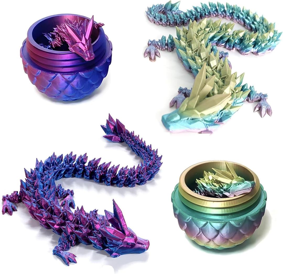 Easter 3D Printed Dragon Egg, Crystal Dragon Eggs with Dragon Inside, Fidget Toys for Adult, Full Articulated Dragon Egg Surprise Gifts for Home Office Desk Decoration