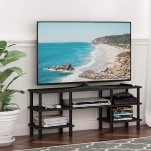 Furinno Turn-N-Tube Toolless Assembly TV Stand for TV up to 55 Inch, 3-Tier Entertainment Center with Storage Shelf, TV Console, for Living Room, Bedroom, Black Espresso