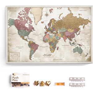 Canvas World Map with Cork Pin Board - English Lettering - Decorative Wall Decoration for All Rooms - Canvas Pictures with World Map Motif (120x80 cm, Pattern 20)