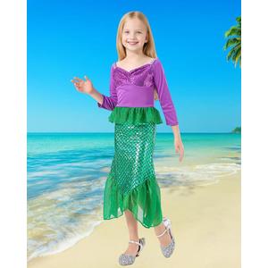 Little Girls Mermaid Costume Kid Princess Ariel Cosplay Dress Outfit Halloween Costume Size 130
