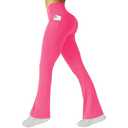 FireSwan Women's Flare Yoga Pants with Pockets High Waist Flared Leggings Bootcut Gym Workout Pants Tummy Control Hot Pink, L