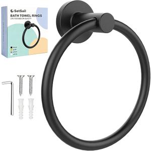 SetSail Towel Holder for Bathroom Wall Matte Black Towel Ring Stainless Steel Hand Towel Holder Heavy Duty Towel Hanger for Bath, Kitchen