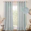 LAMIT Greyish Blue Linen Sheer Curtains 84 inch for Bedroom, Linen Textured Light Filtering Drapes Bronze Grommet Boho Panels for Farmhouse/Living Room, 2 Panels, 52 x 84 Inch