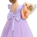 KAQININI Flower Girl Dress Wedding Guest Ruffle Tulle Satin Party Birthday Princess Dresses Pageant Gown Kids Short (7 Years, Light Purple)