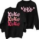 Valentines Sweatshirts for Women Love Heart Graphic Sweatshirt Valentine's Long Sleeve Pullover Tops (Black, M)