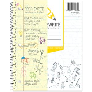 Wide Ruled Wirebound Spiral Notebook, Includes Doodle Prompts to Keep Focus, Spark Creativity/Imagination, Relieve Stress, 10.5" x 8", 50 Sheets/100 Pages