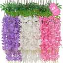 40 Pack Pink Purple White Wisteria Hanging Flowers, Fake Hanging Flowers for Decoration,Vines for Bedroom, Wisteria Flower Garland for Home ,Party,Wall,Wedding Decoration,Baby Shower(3.6 Ft/Pcs)