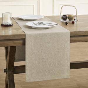 ZeeMart Basic Linen Style Table Runner, 14 x 72 Inch Natural Chambray, Rustic Farmhouse Neutral Beige Table Runners 72 Inches Long, Everyday Polyester Table Runner - Machine Washable & Easy Care