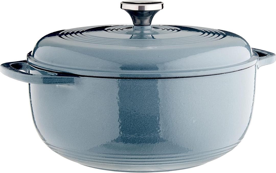 Lodge Essential Enamel Cast Iron Dutch Oven - Perfect for Bread Baking, Braising, Marinating & Slow Cooking - Features Moisture-Sealing Lid & Dual Handles - Kitchen Essentials - 6 Quarts - Storm Blue