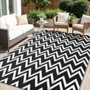 OLANLY Waterproof Outdoor Rug 5x8 ft Clearance, Reversible Outdoor Plastic Straw Rug, RV Mat, Indoor Outdoor Carpet for Patio, Camping, Balcony, Deck, Backyard, Black & White