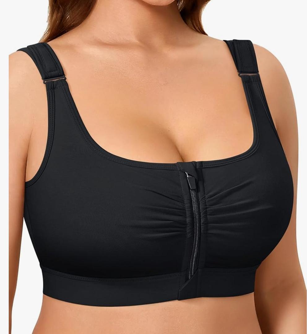 BRABIC Wireless Zip Front Closure Bras for Women No Underwire Full Coverage Comfort Everyday Post Surgery Compression Bra M