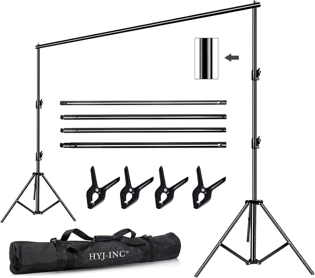 HYJ-INC 12ft x 10ft Photo Video Studio Heavy Duty Adjustable Photography Muslin Backdrop Stand Background Support System Kit with Carry Bag 4 Spring Clamps