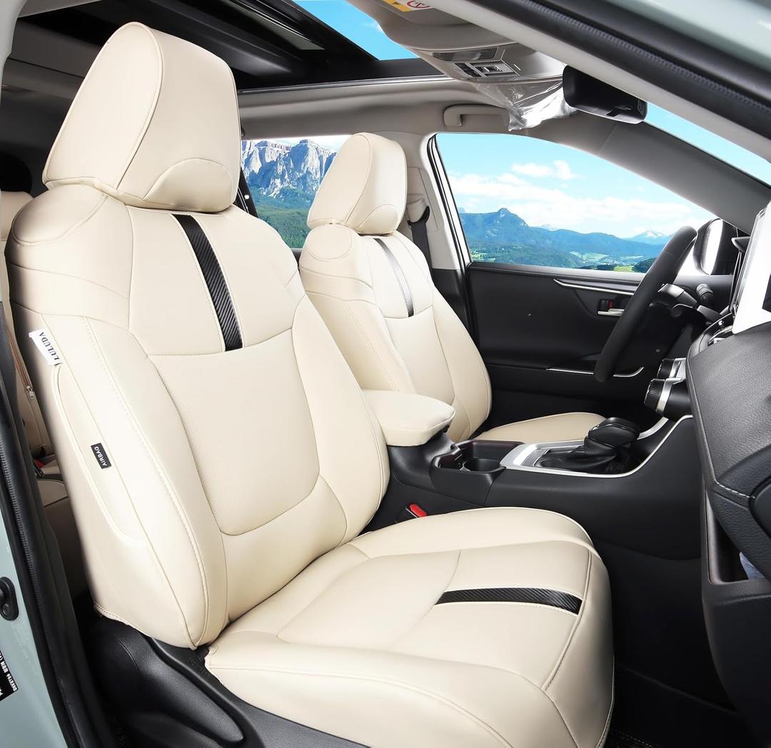 Custom Fit RAV4 Car Seat Covers Fit for 2019 2020 2021 2022 2023 2024 Toyota RAV4 LE Limited XLE Hybrid with Waterproof Faux Leather (Beige, LU01-XLE)