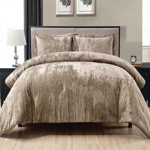 Fredsure Crinkle Velvet Comforter Set, 3 Pieces Khaki King, Crinkle Velvet Face and Brushed Microfiber Reverse