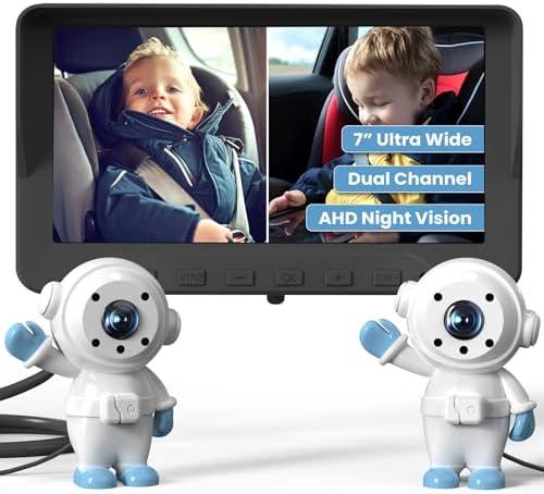 GROWNSY Dual Car Camera Baby Monitor, 7" 1080P AHD Car Camera for 2kids, Backseat Mirror for Baby Rear Facing with Infrared Night Vision, Easily Observe Baby's Every Move