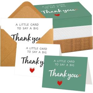 Gueevin 100 Pack Green and White Thank You Cards with Envelopes and Stickers Bulk 3.5 x 5 Inch Funny Blank Thank You Notes Cards for Wedding, Baby Shower, Business, Teacher, Graduation, Bridal Gifts