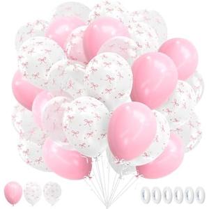 27 Pack 12 Inch Pink Latex Bow Balloons - Elegant Bachelorette Party Decorations for Birthdays, Weddings, Engagements and Coquette Themed Events