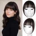 LEEONS Clip in Bangs Real Human Hair, 100% Remy Human Hair Topper for Women, Clip on Bangs Hairpiece with Temples (French Bangs, Brown Black)
