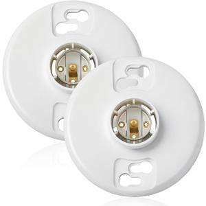 2 Pcs E26 Medium Base Ceiling Lamp Holder Keyless Light Sockets White Bulb Socket Incandescent Fluorescent CFL Lamp Holder 660w 250v (Phenolic Resin)