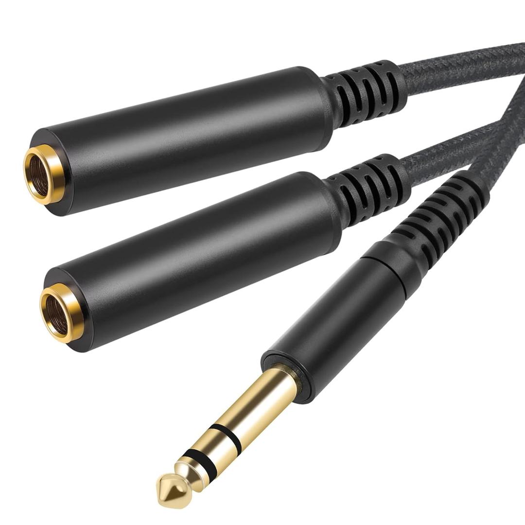 1/4 inch TRS Splitter Cable, 6.35mm Stereo Y Cable, 1/4 Male Plug to Dual 1/4 Female Jack Cord, 12 inches / 30cm
