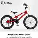 RoyalBaby Freestyle 7 Kids Bike 18 Inch Wheel Dual Handbrakes Bicycle Beginners Boys Girls Ages 5-8 Years, Kickstand and Water Bottle Included, Red