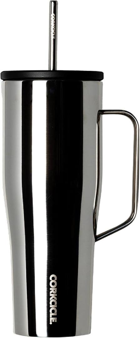 Corkcicle Cold Cup XL Insulated Tumbler with Handle, Lid, & Straw, Tungsten, 30 oz – Reusable Cupholder Friendly Water Bottle Keeps Drinks Cold 12hrs